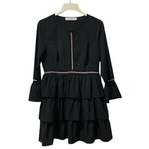 Liquorish Dress Sz 14/42 Black Open Lace Bell Sleeve Whimsy Goth Cottagecore